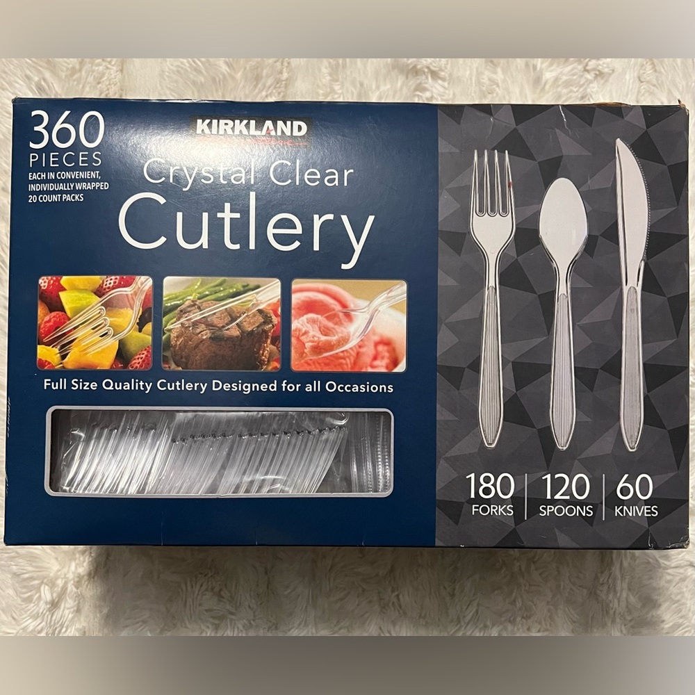 KIRKLAND Signature CUTLERY Crystal Clear Cutlery-360 ct, Pack of 1-360 PCS~NIB